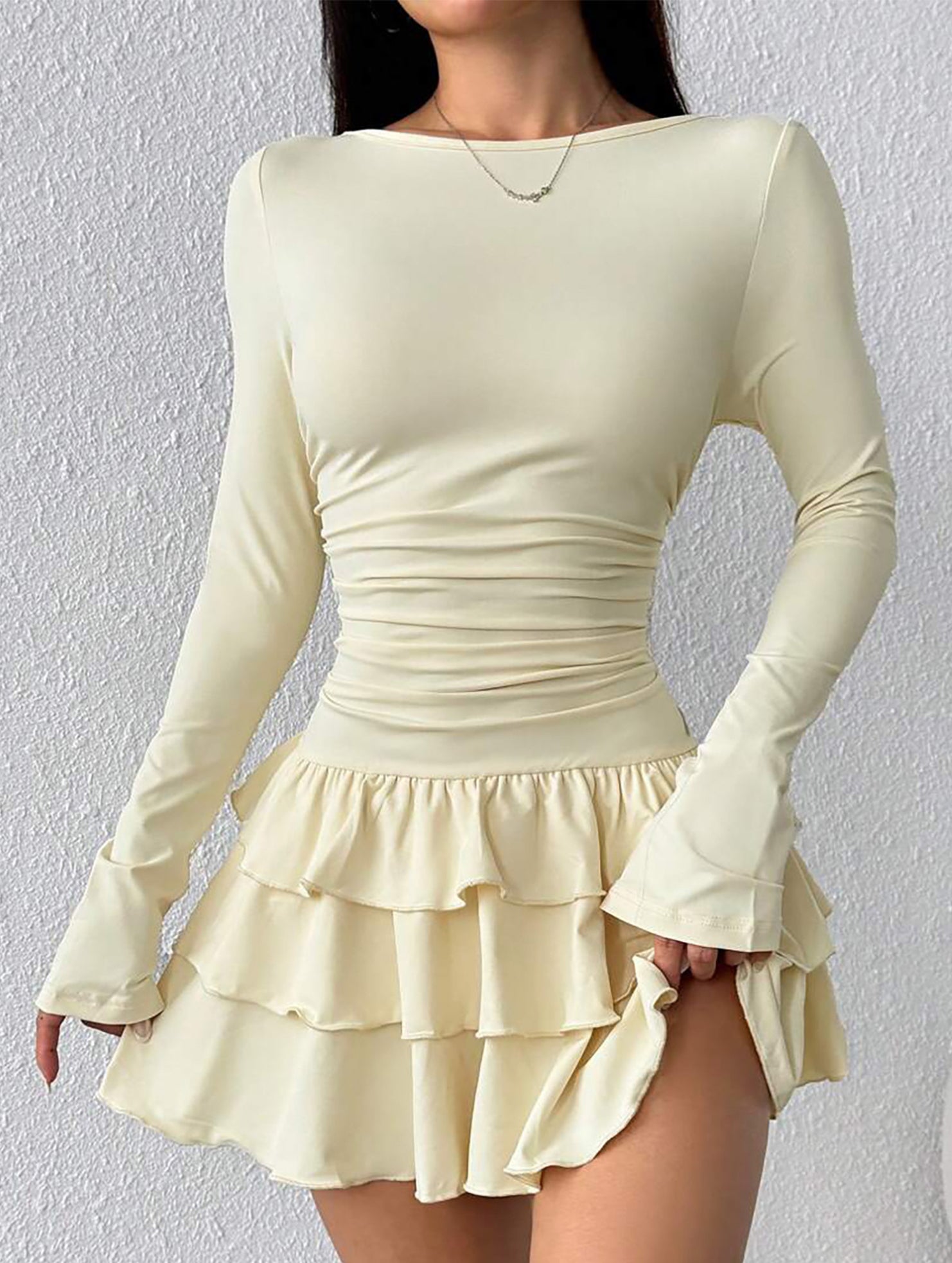 Slim-fit, flattering long-sleeved dress for women_CWDSD11332