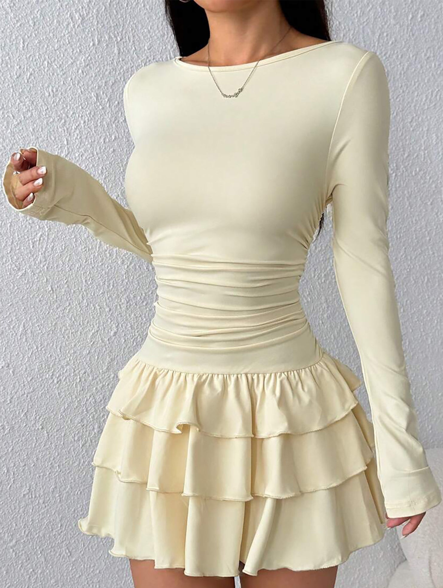 Slim-fit, flattering long-sleeved dress for women_CWDSD11332