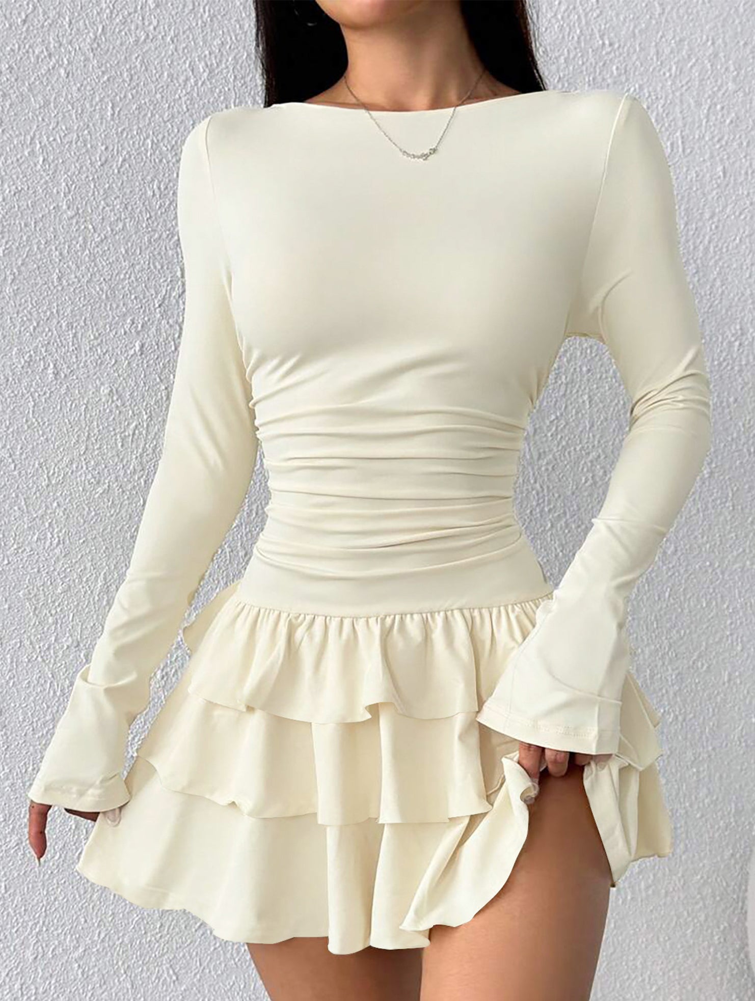 Slim-fit, flattering long-sleeved dress for women_CWDSD11332