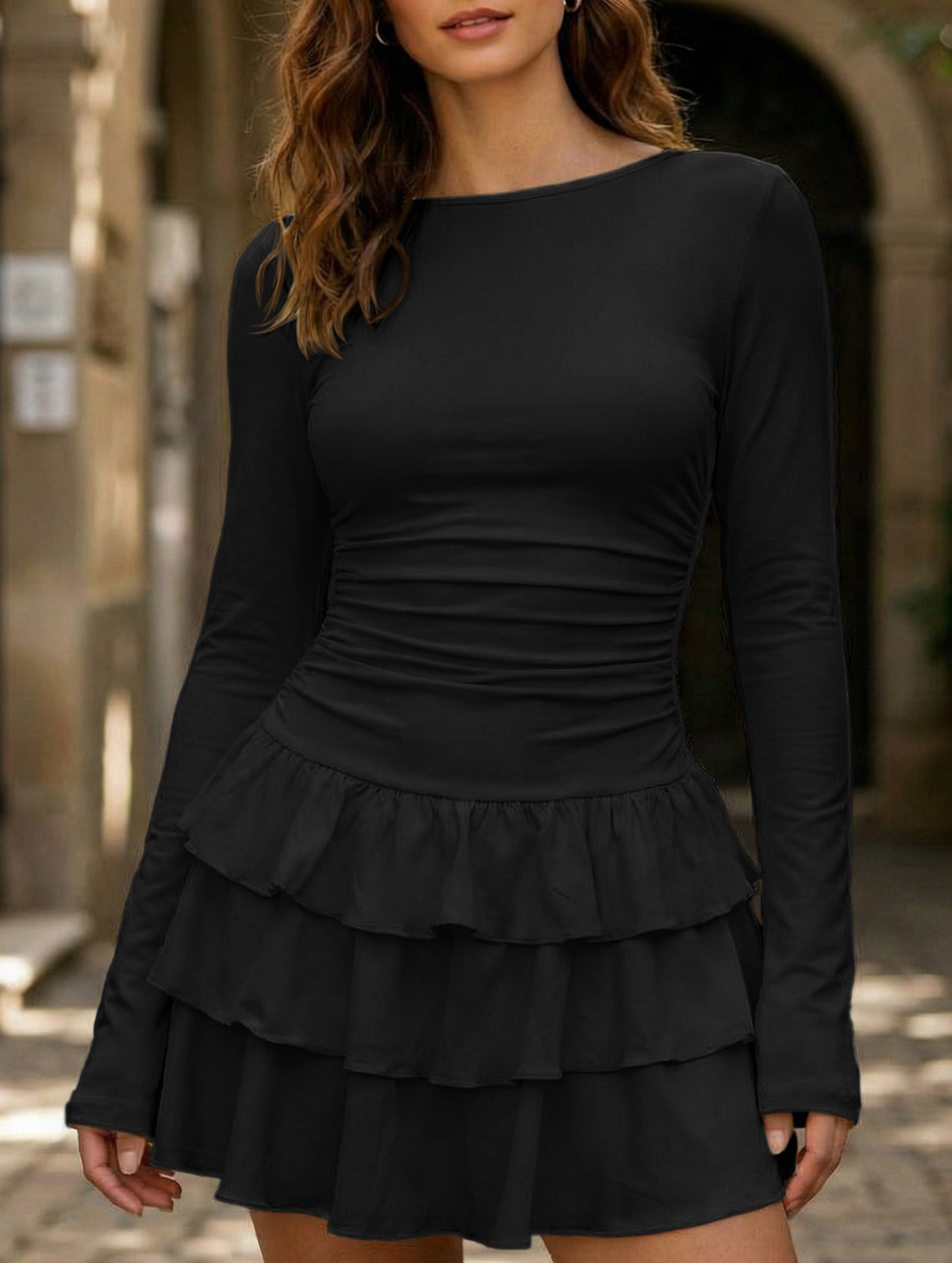 Slim-fit, flattering long-sleeved dress for women_CWDSD11332