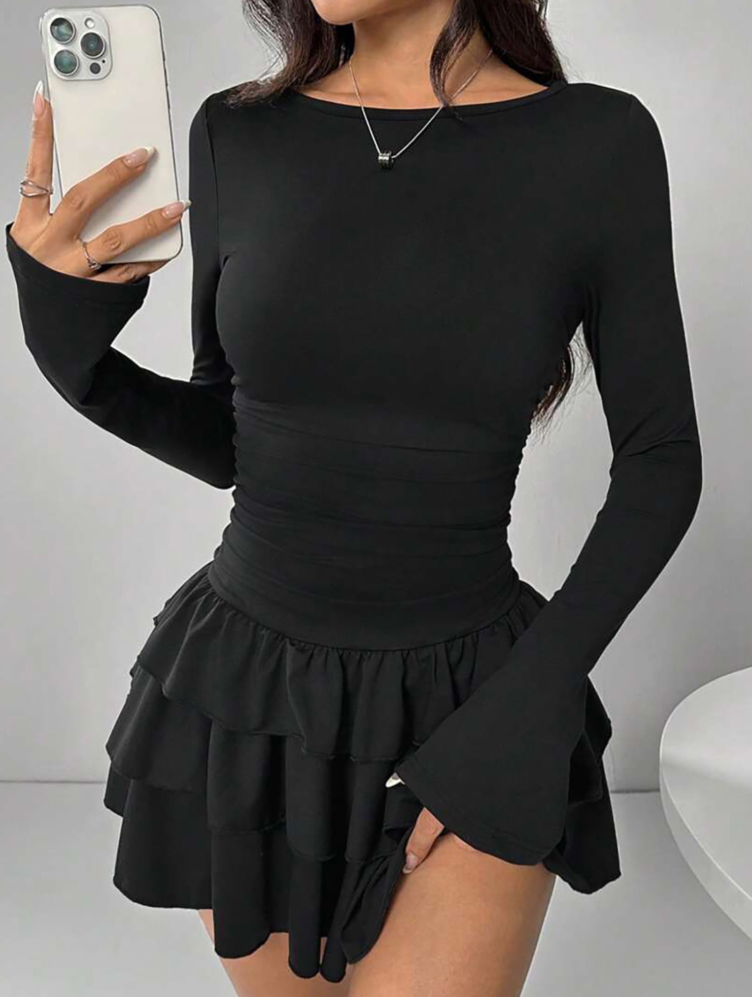 Slim-fit, flattering long-sleeved dress for women_CWDSD11332
