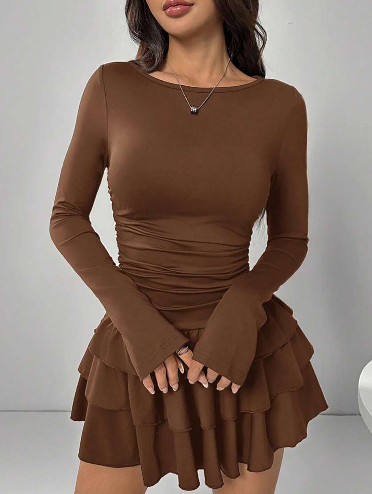 Slim-fit, flattering long-sleeved dress for women_CWDSD11332