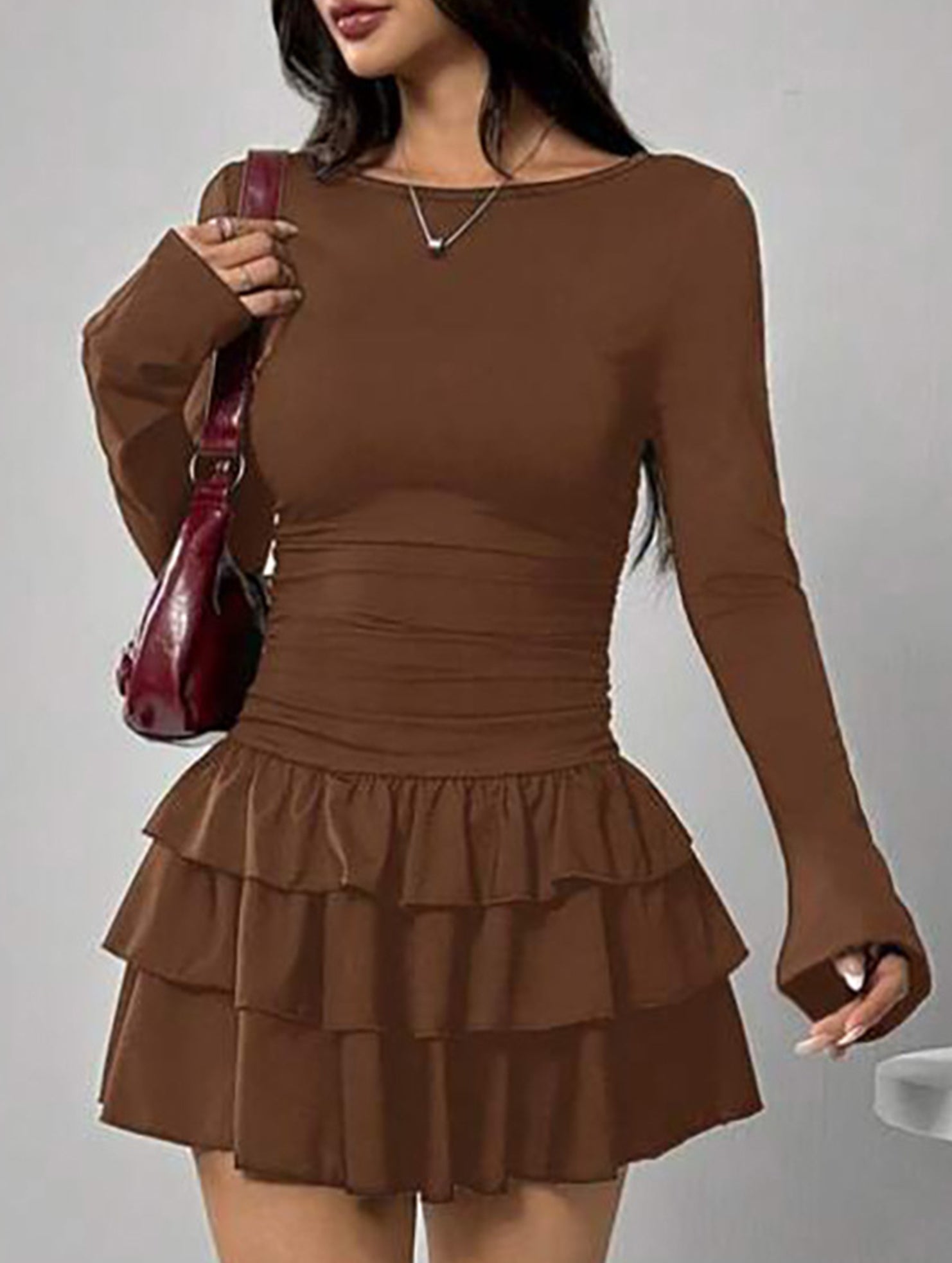 Slim-fit, flattering long-sleeved dress for women_CWDSD11332