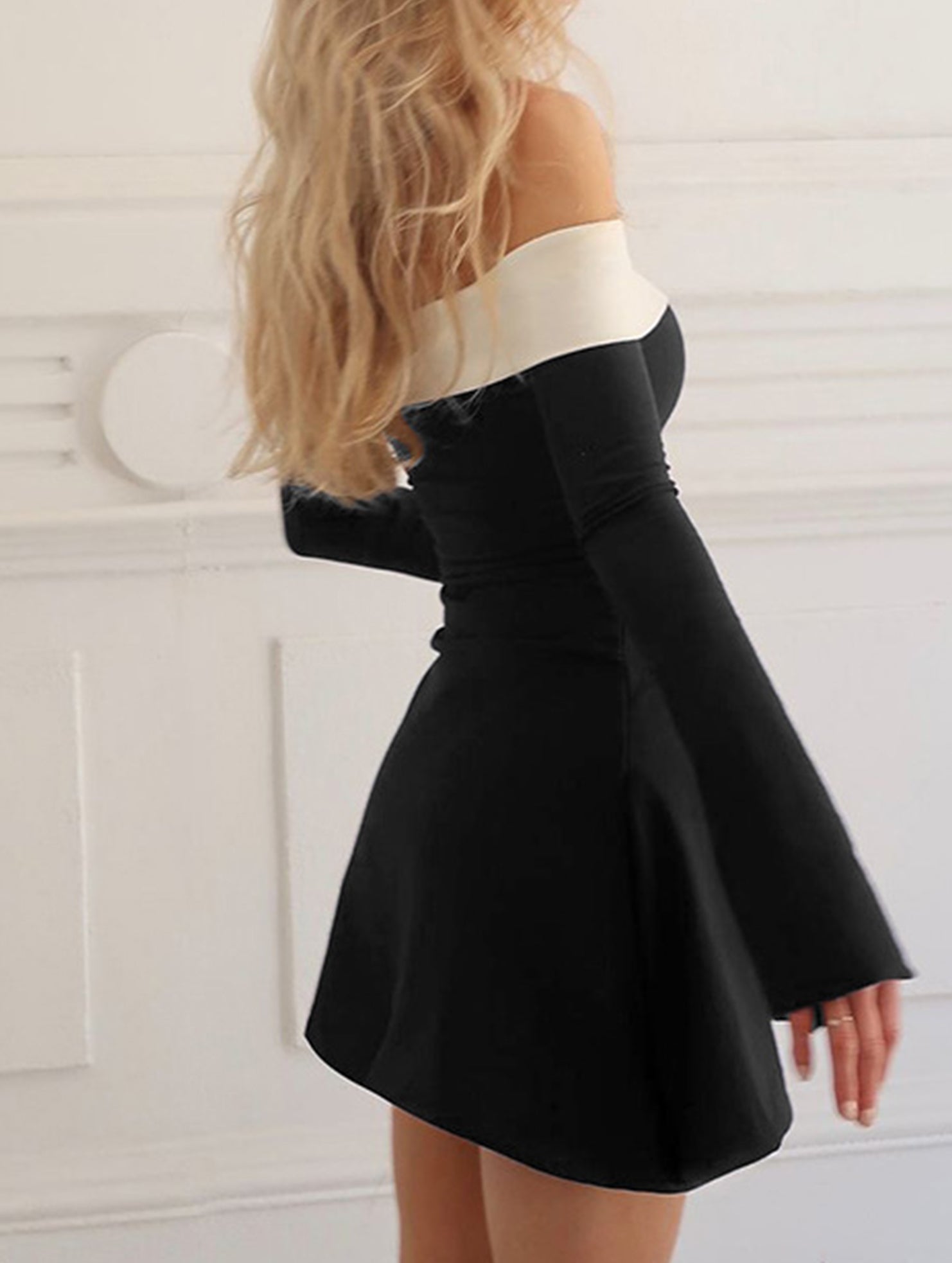 Women's off-shoulder bell sleeve dress_CWDSD11336