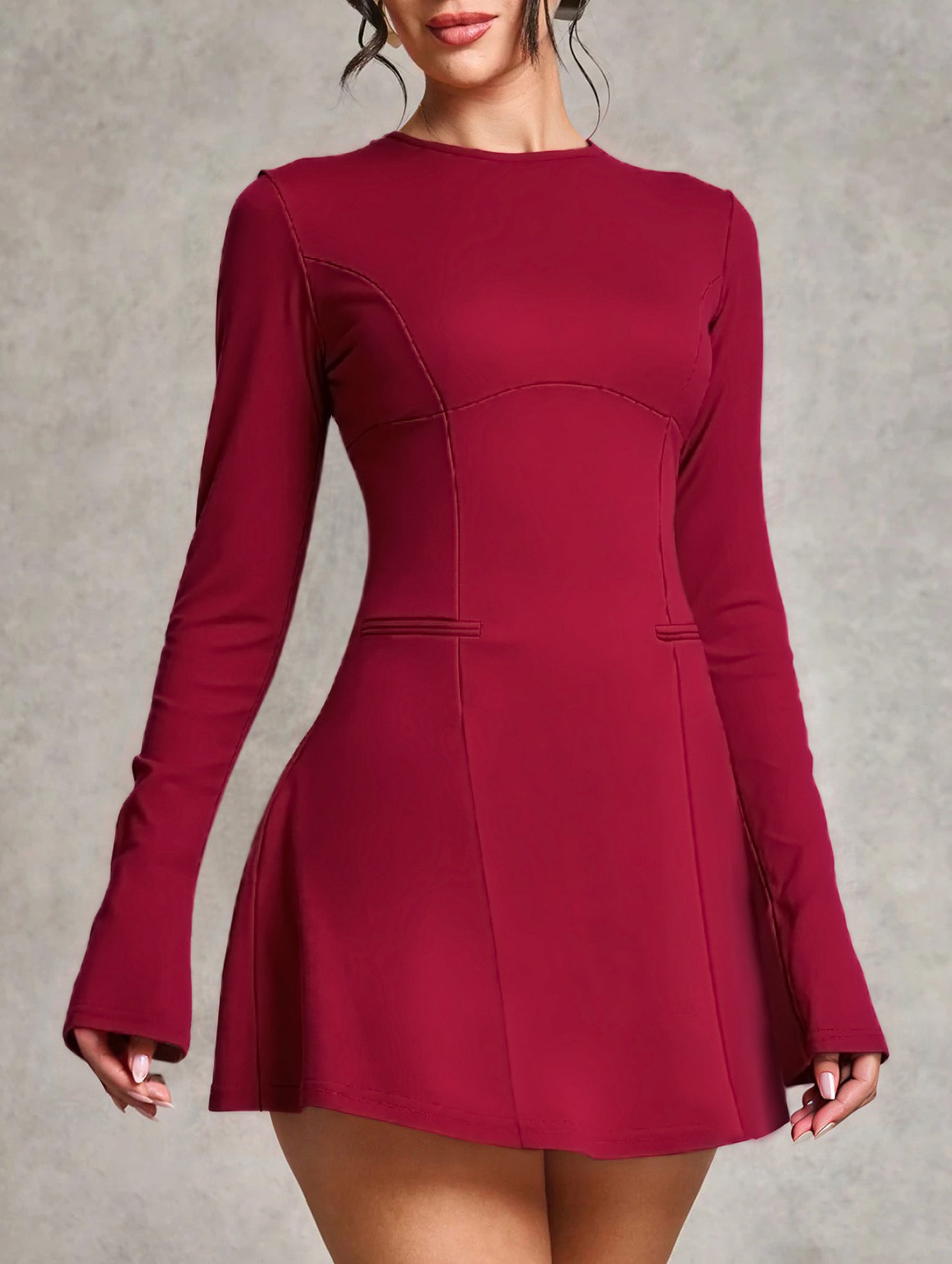 Backless long-sleeved slim-fit dress for women_CWDSD11340