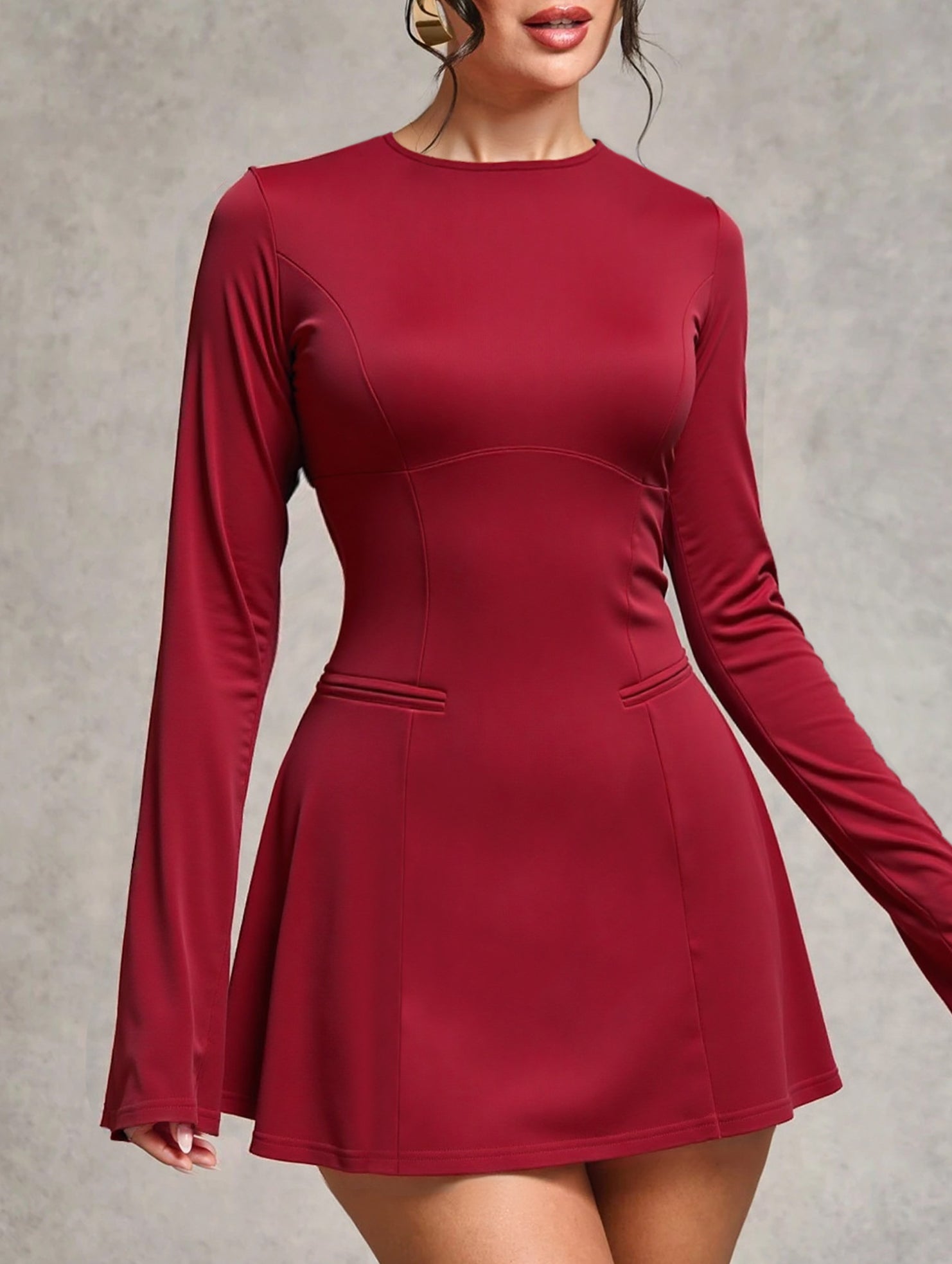 Backless long-sleeved slim-fit dress for women_CWDSD11340