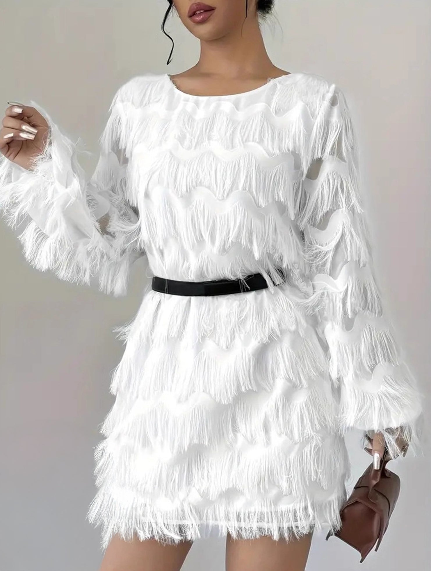 White Long Sleeve Mini Party Dress_CWDSD11358