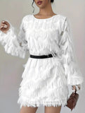 White Long Sleeve Mini Party Dress_CWDSD11358
