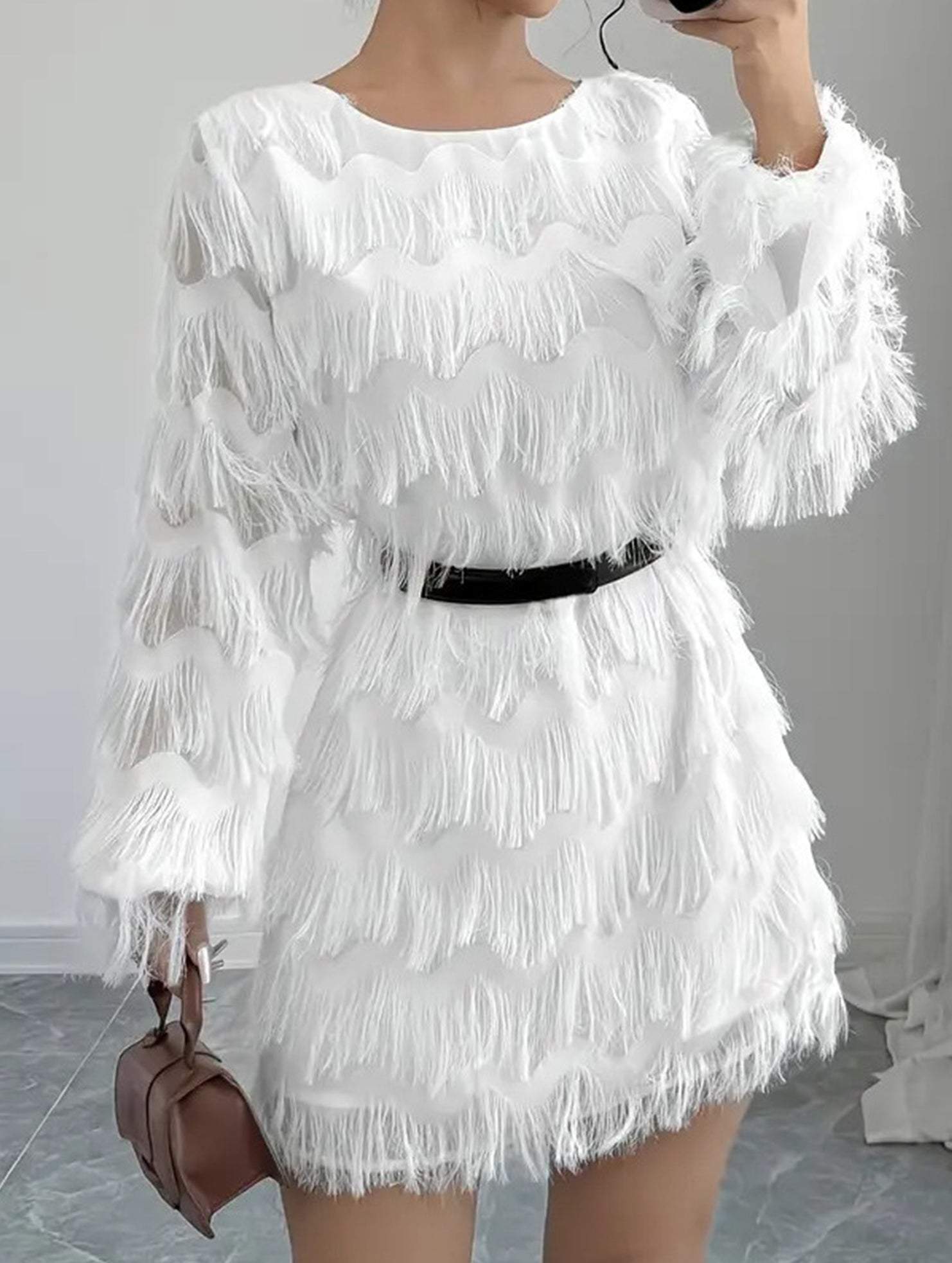 White Long Sleeve Mini Party Dress_CWDSD11358
