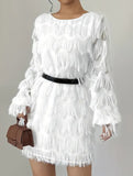 White Long Sleeve Mini Party Dress_CWDSD11358