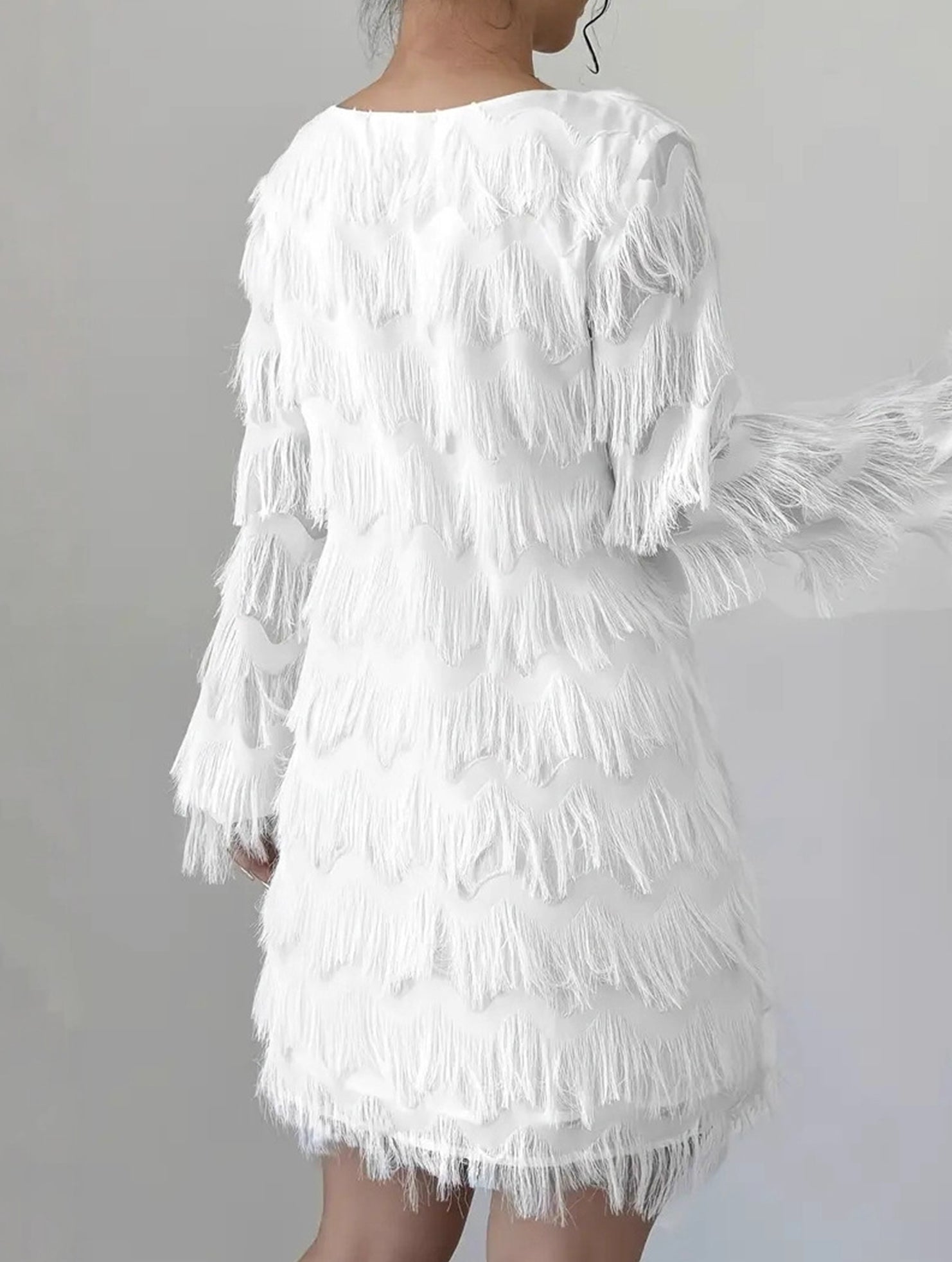 White Long Sleeve Mini Party Dress_CWDSD11358