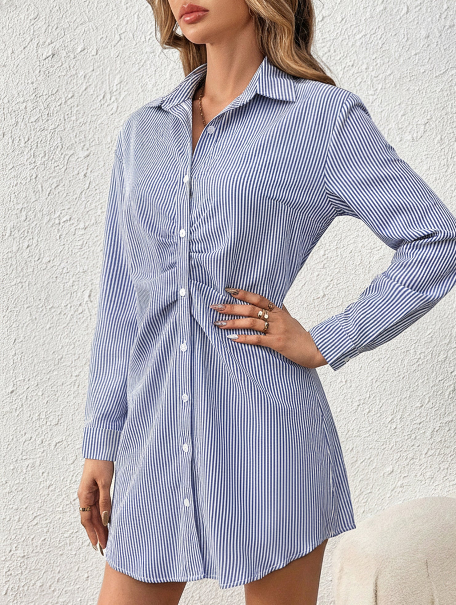 Elegant striped waist-cinching dress for women_CWDSD11368
