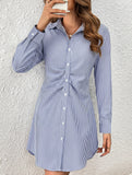 Elegant striped waist-cinching dress for women_CWDSD11368