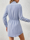 Elegant striped waist-cinching dress for women_CWDSD11368
