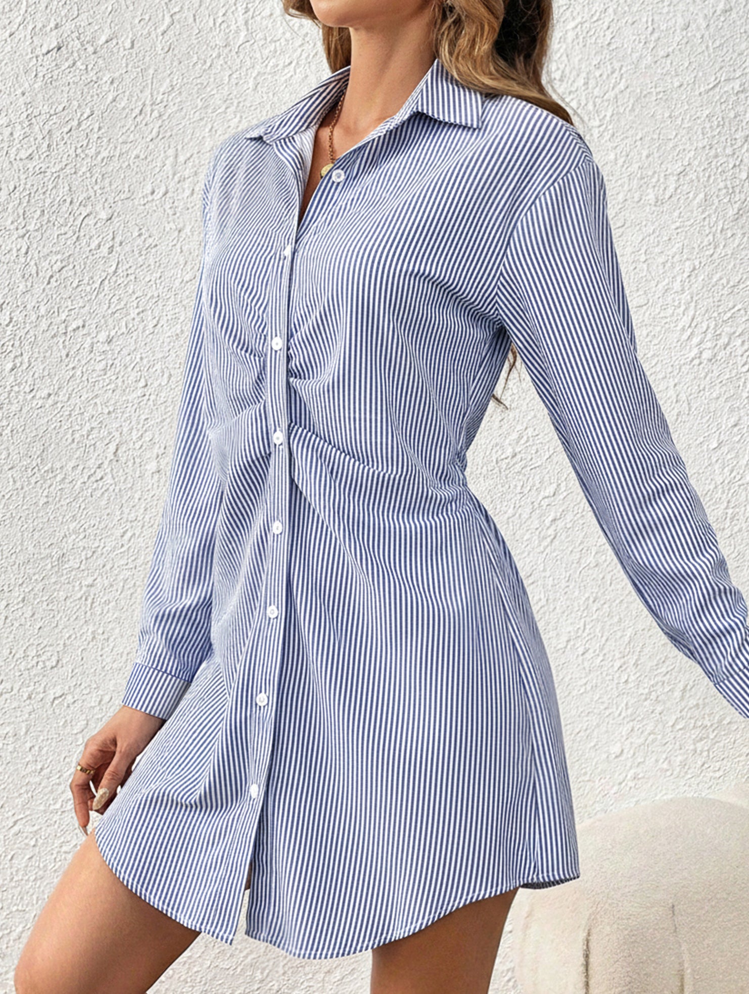 Elegant striped waist-cinching dress for women_CWDSD11368