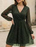 V Neck Mesh Patchwork Elegant Maxi Dress_CWDSD11401