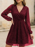 V Neck Mesh Patchwork Elegant Maxi Dress_CWDSD11401