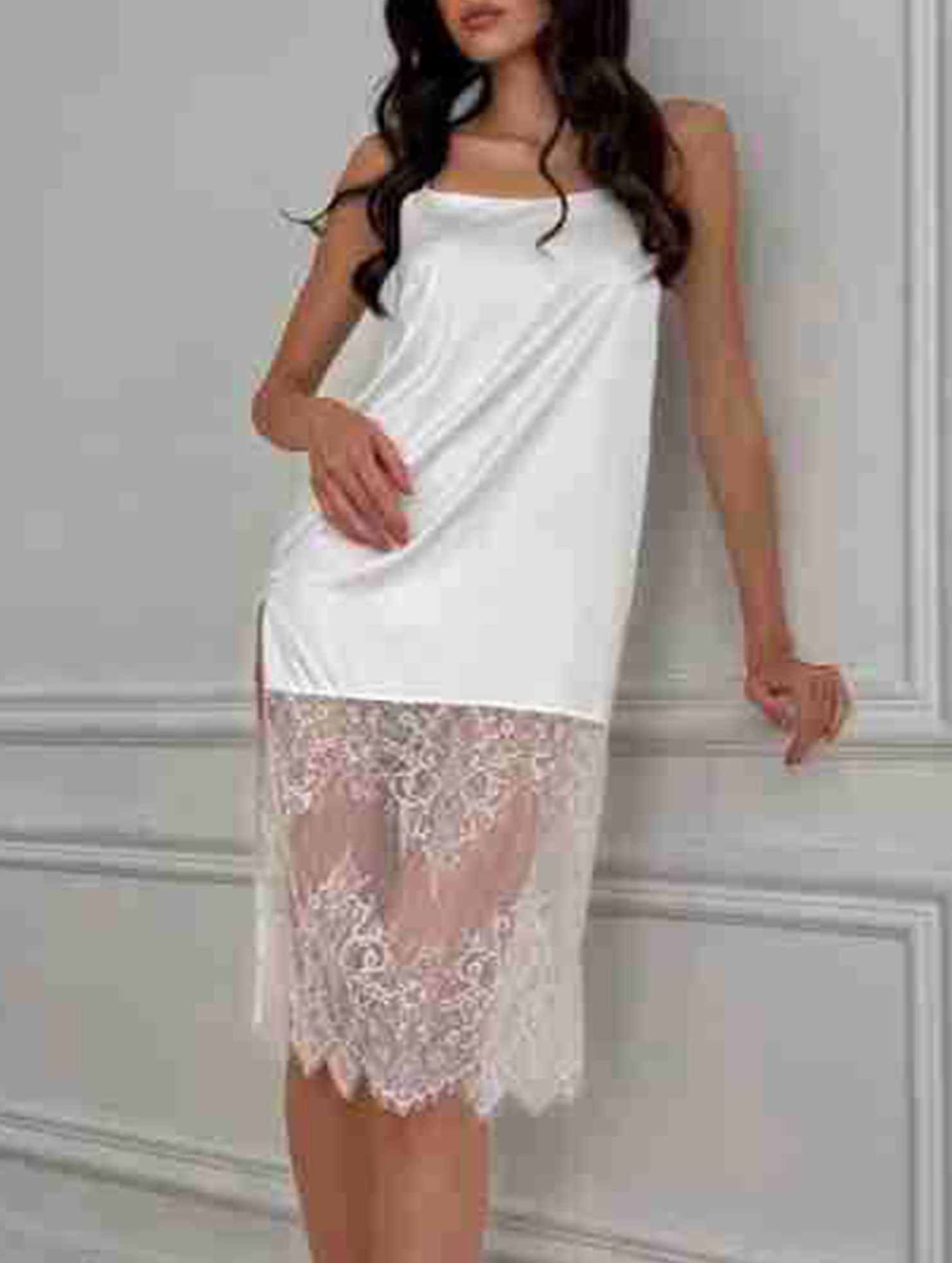 Sexy patchwork lace camisole nightgown for women