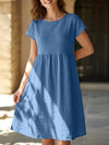 Summer chic round neck A-line dress with pockets
