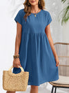 Summer chic round neck A-line dress with pockets