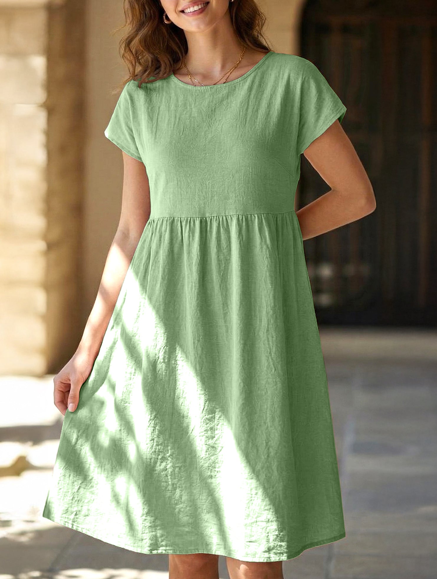 Summer chic round neck A-line dress with pockets
