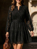 Black Jacquard Long Sleeve Mini Dress_CWDSD11425