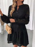 Black Jacquard Long Sleeve Mini Dress_CWDSD11425