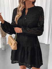 Black Jacquard Long Sleeve Mini Dress_CWDSD11425