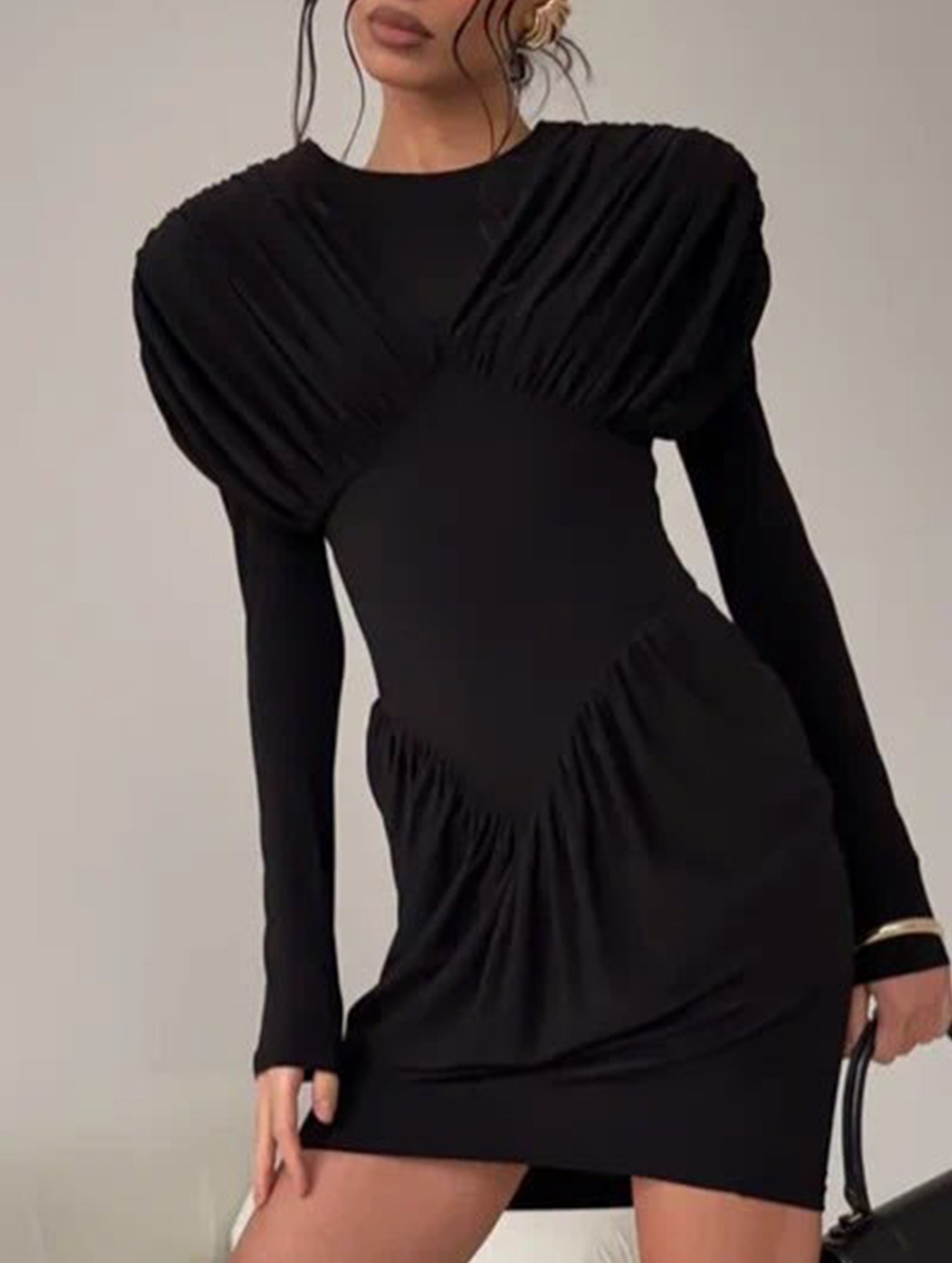 Slim Fit Bodycon Mini Dress with Ruffle Sleeves_CWDSD11446