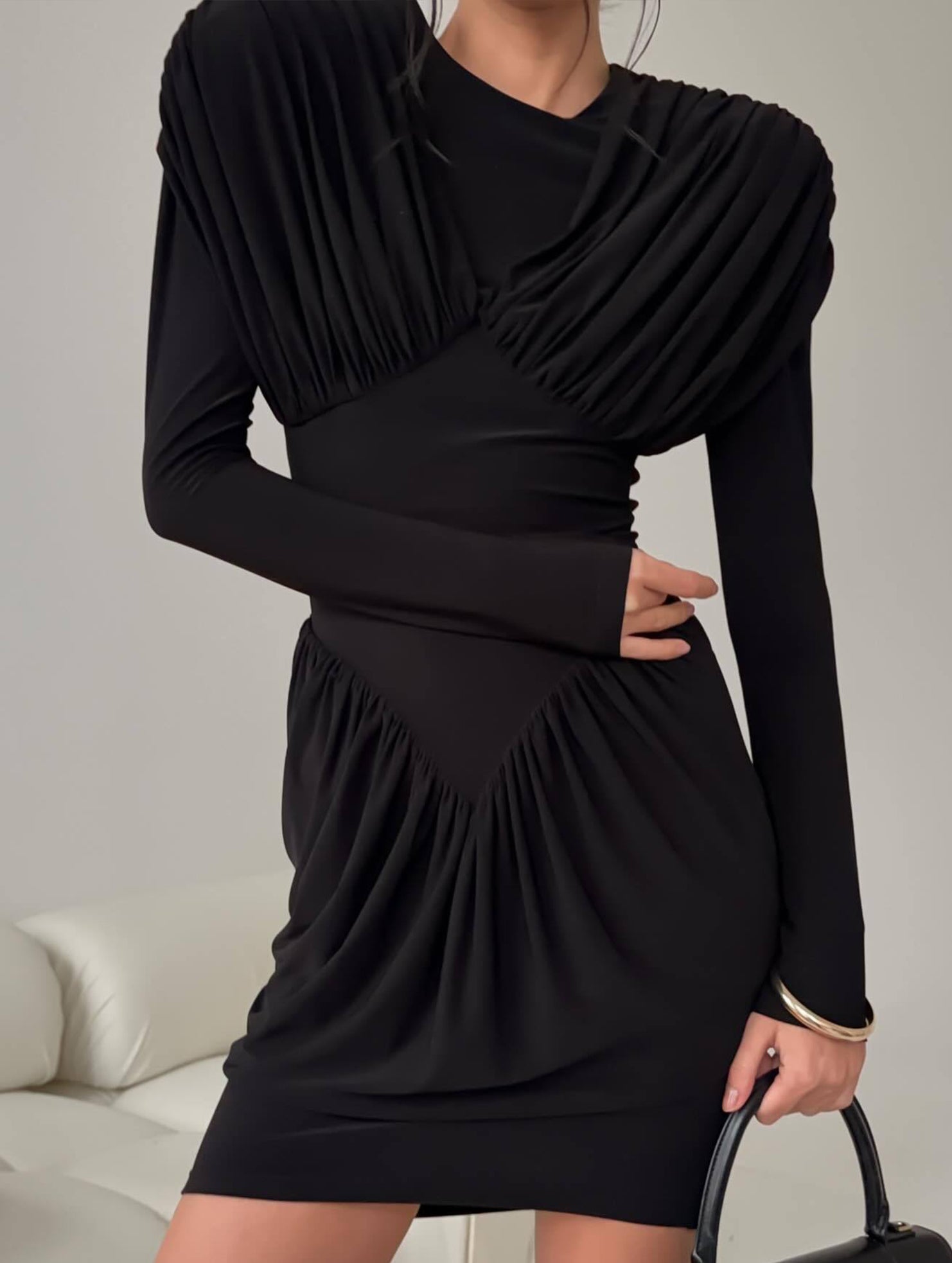 Slim Fit Bodycon Mini Dress with Ruffle Sleeves_CWDSD11446