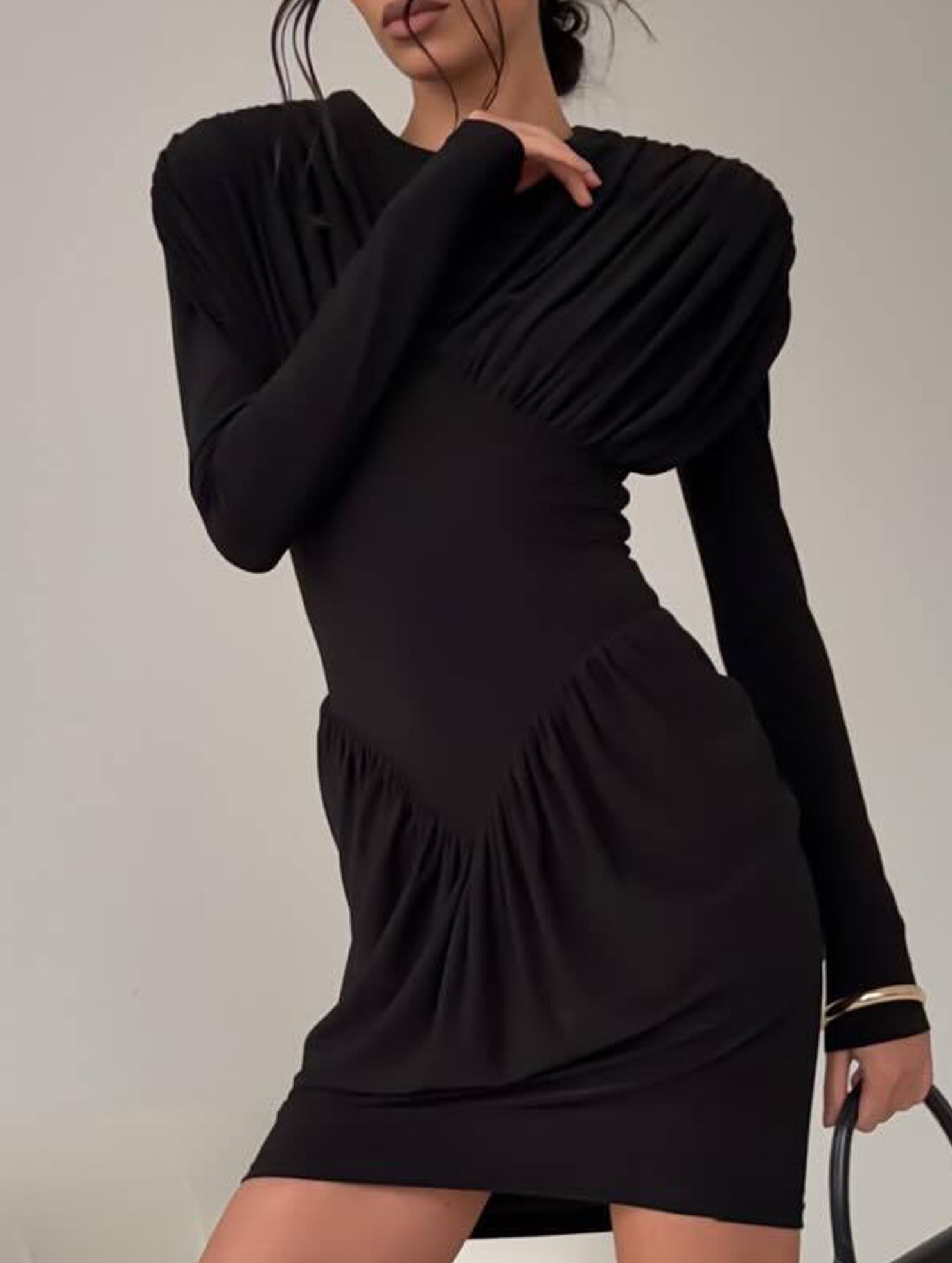 Slim Fit Bodycon Mini Dress with Ruffle Sleeves_CWDSD11446