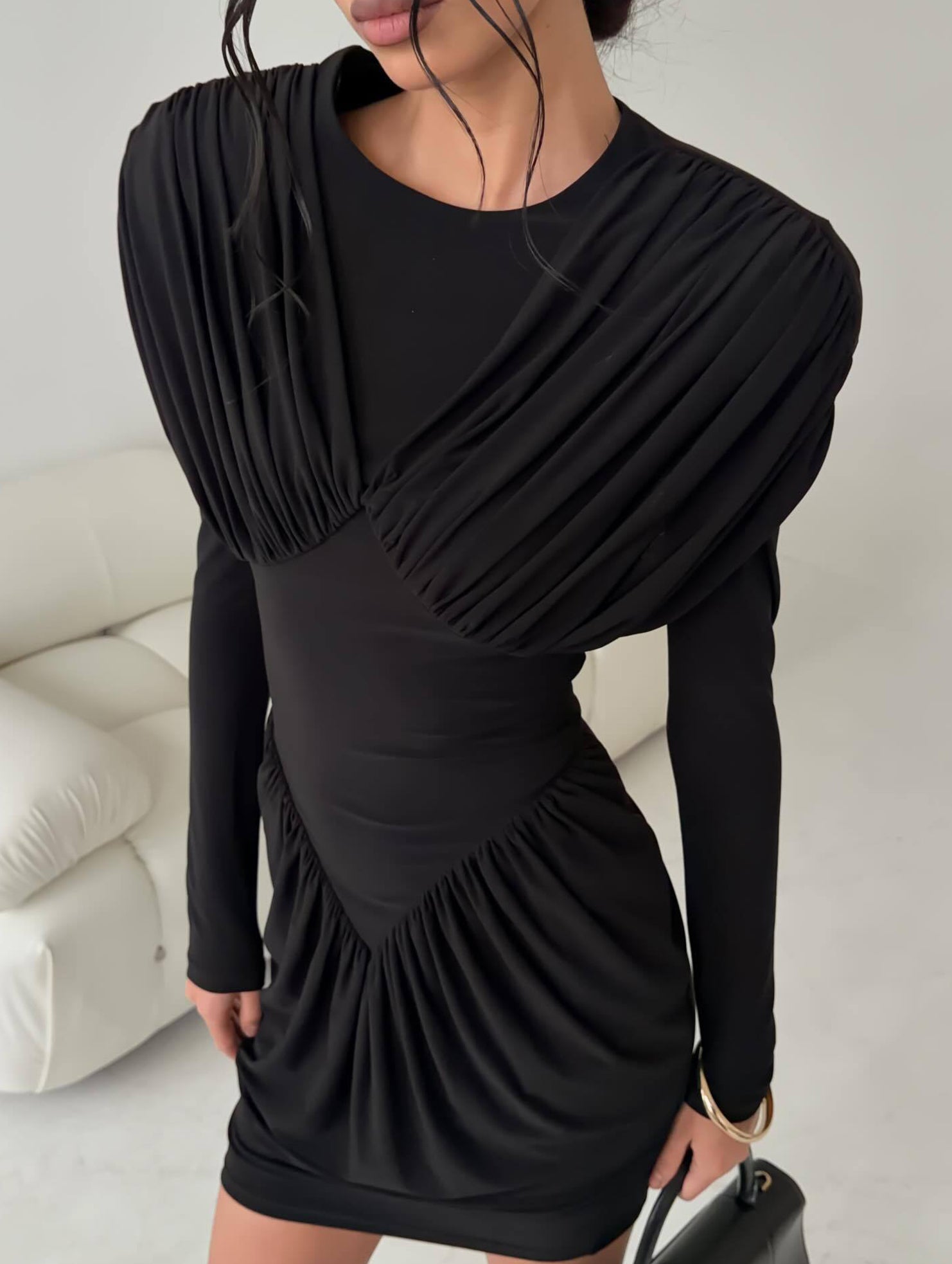 Slim Fit Bodycon Mini Dress with Ruffle Sleeves_CWDSD11446