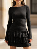 Waist Cinched Ruffle Long Sleeve Work Dress_CWDSD11447