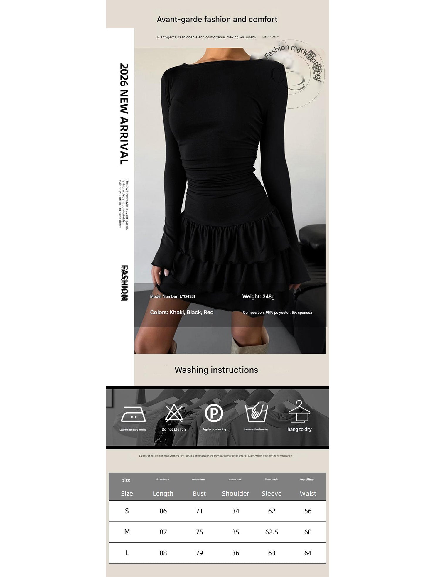 Waist Cinched Ruffle Long Sleeve Work Dress_CWDSD11447