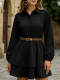 Collared Shirt Dress A-Line Waist Fitted_CWDSD11456