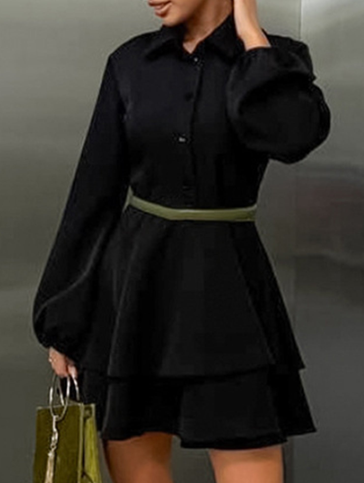 Collared Shirt Dress A-Line Waist Fitted_CWDSD11456