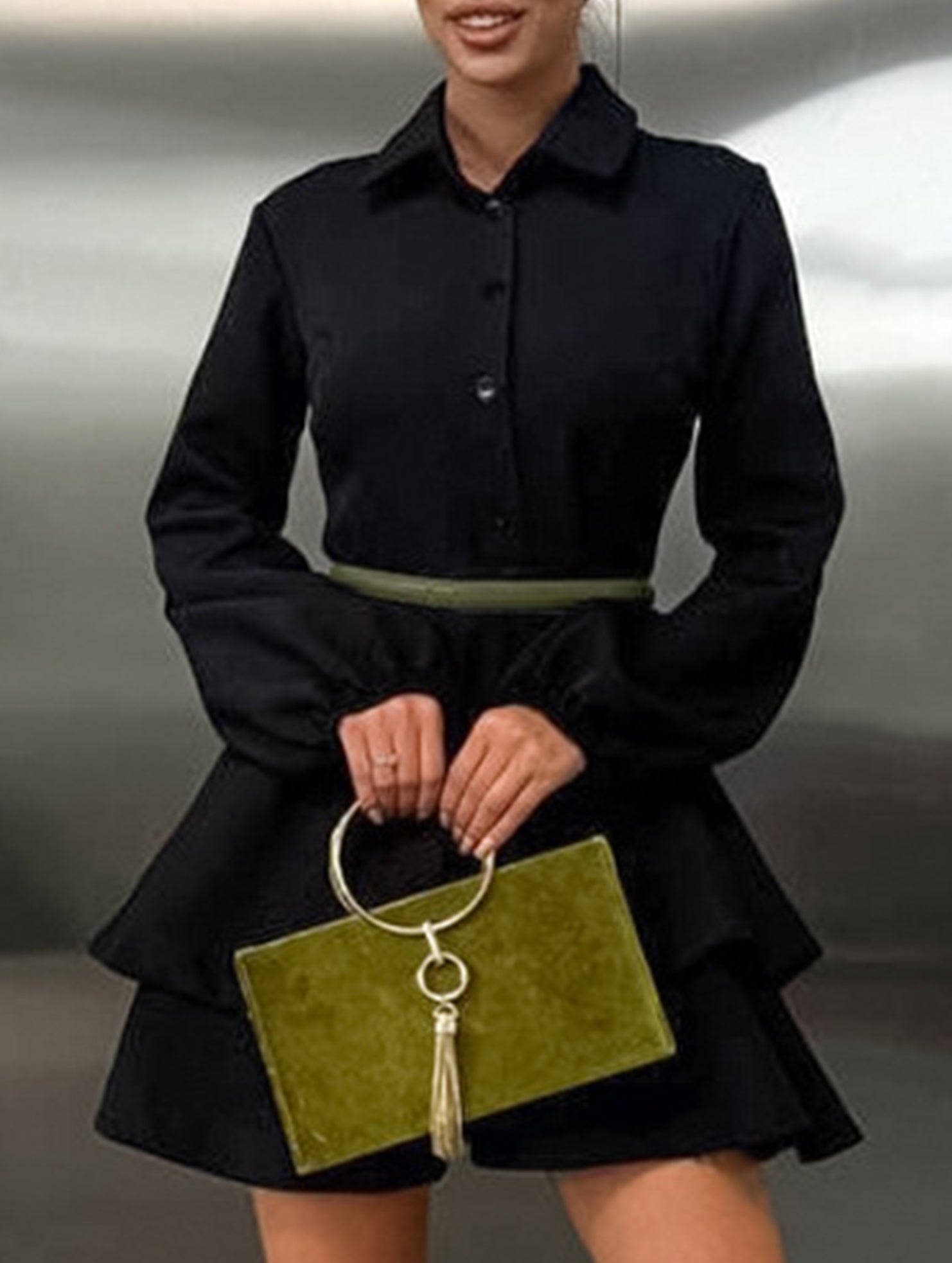 Collared Shirt Dress A-Line Waist Fitted_CWDSD11456