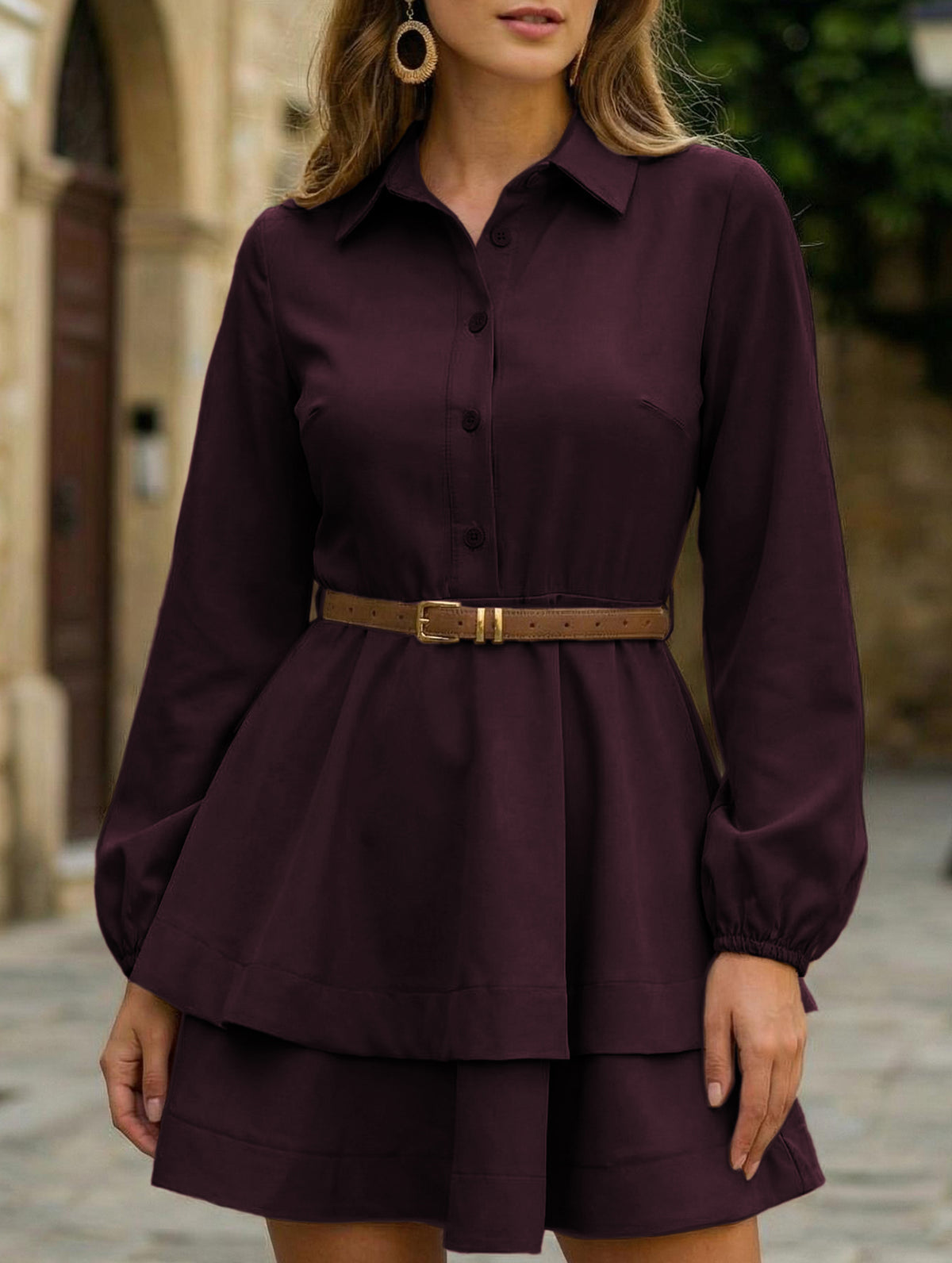 Collared Shirt Dress A-Line Waist Fitted_CWDSD11456