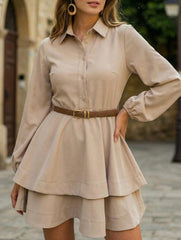 Collared Shirt Dress A-Line Waist Fitted_CWDSD11456
