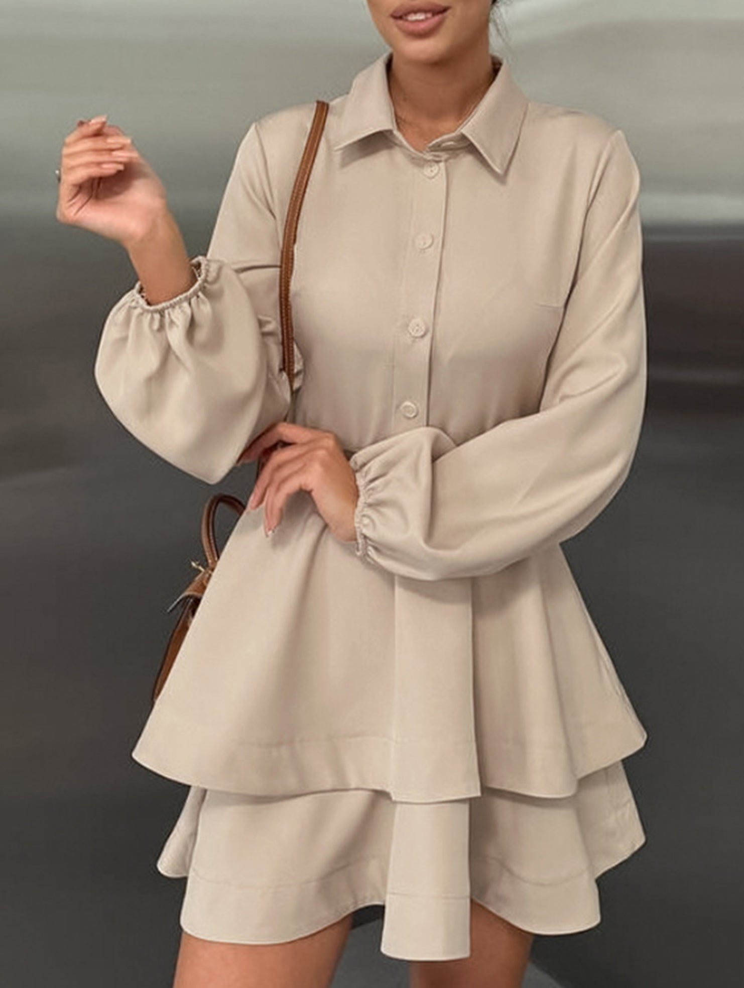 Collared Shirt Dress A-Line Waist Fitted_CWDSD11456