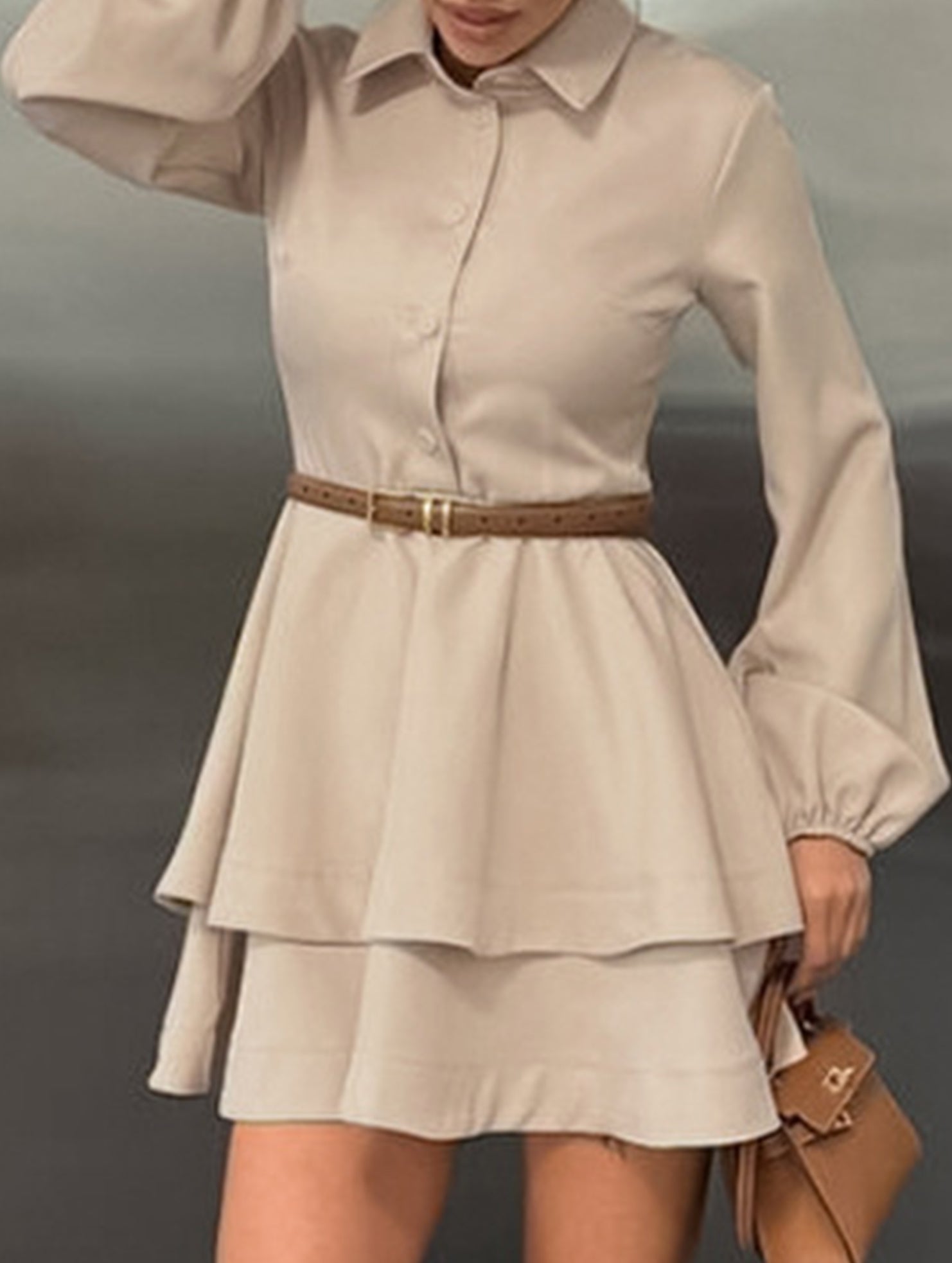 Collared Shirt Dress A-Line Waist Fitted_CWDSD11456