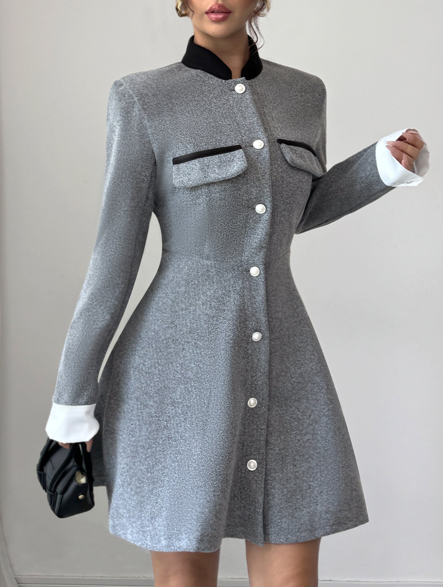 Contrast Collar Tweed Style Mini Dress_CWDSD11457
