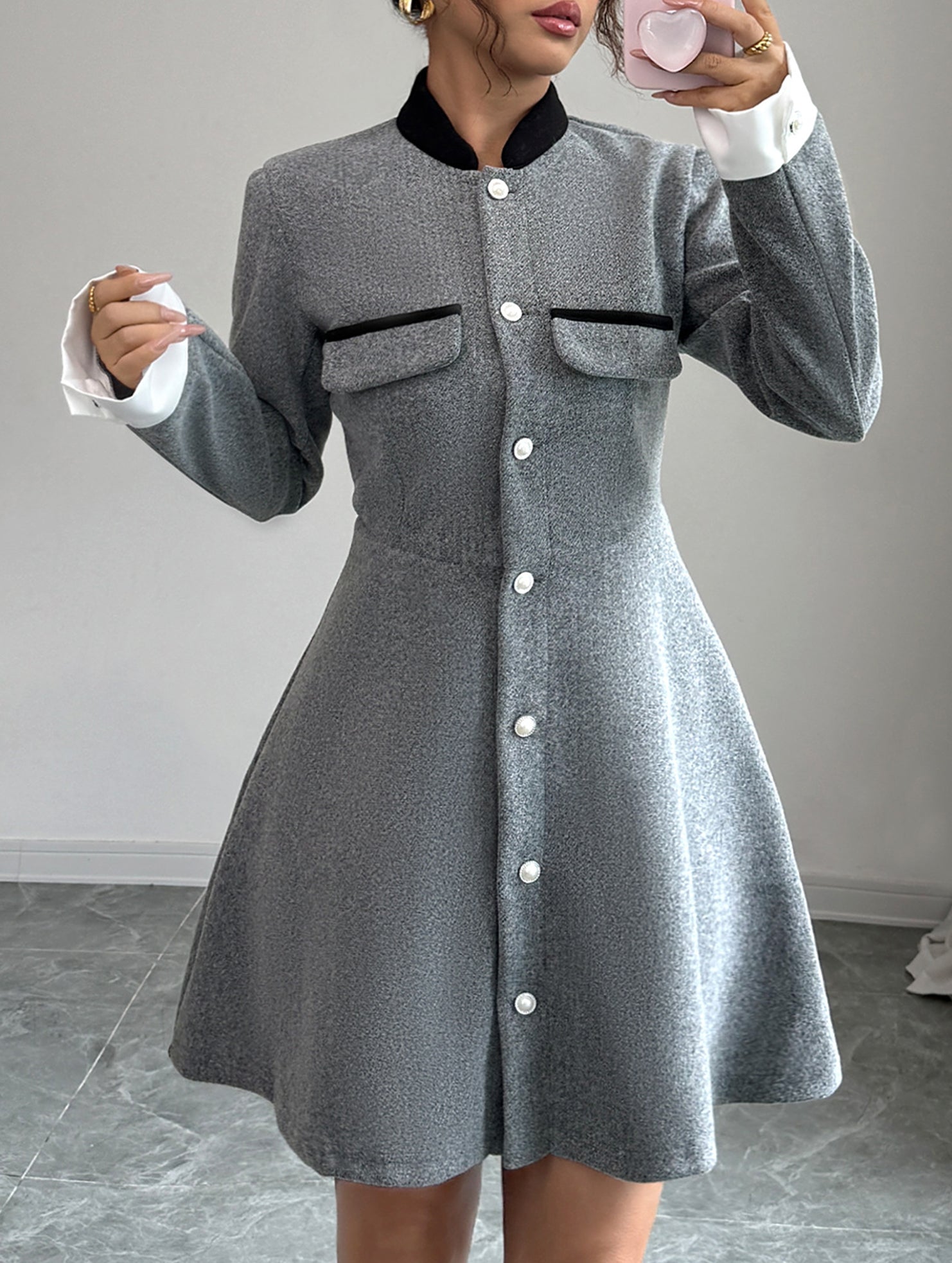 Contrast Collar Tweed Style Mini Dress_CWDSD11457