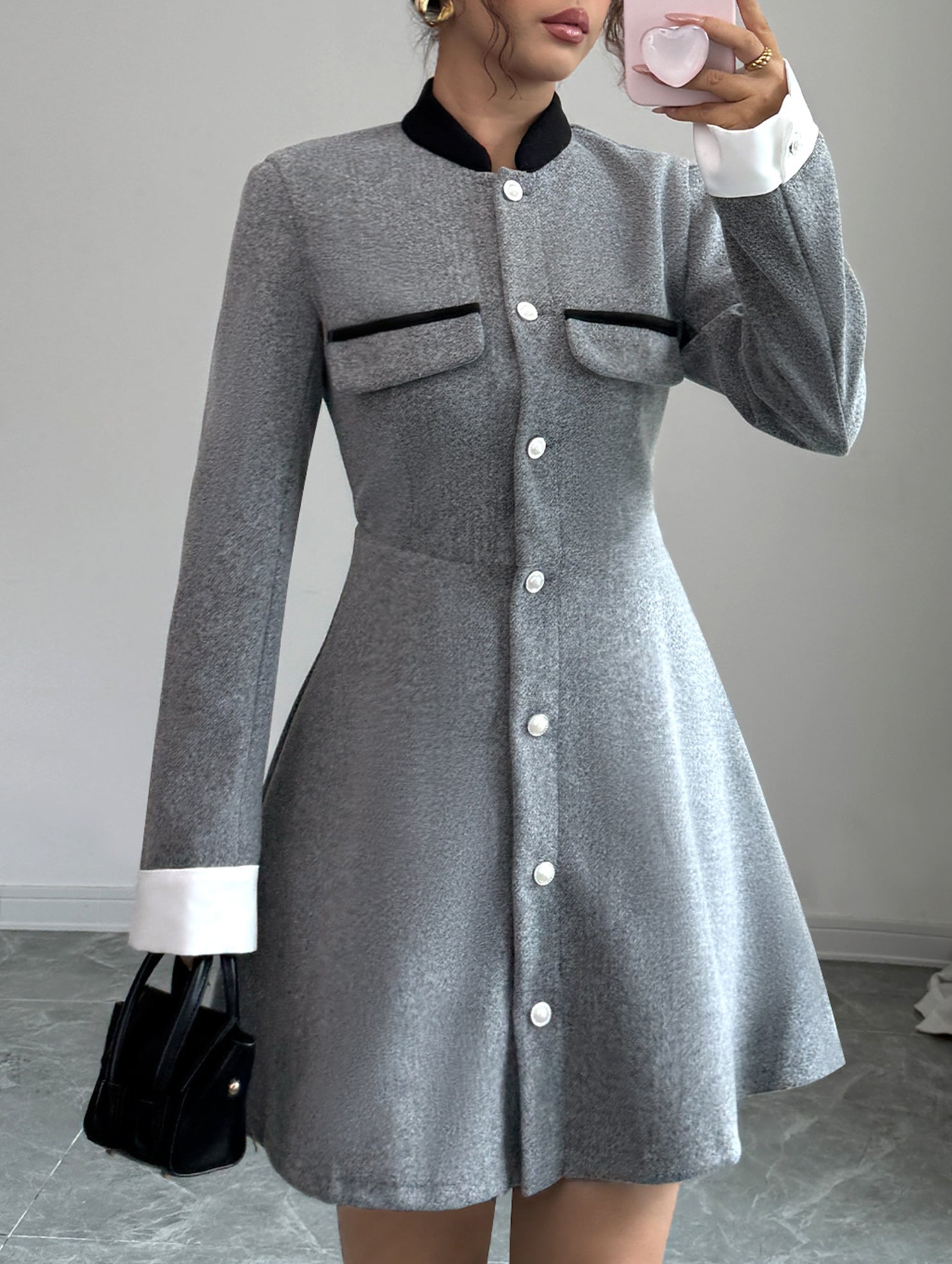 Contrast Collar Tweed Style Mini Dress_CWDSD11457