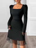 Square Neck Puff Sleeve A-Line Mini Dress_CWDSD11458