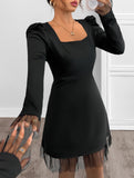 Square Neck Puff Sleeve A-Line Mini Dress_CWDSD11458