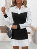 Color Block Office Bodycon Fake Two Dress_CWDSD11476
