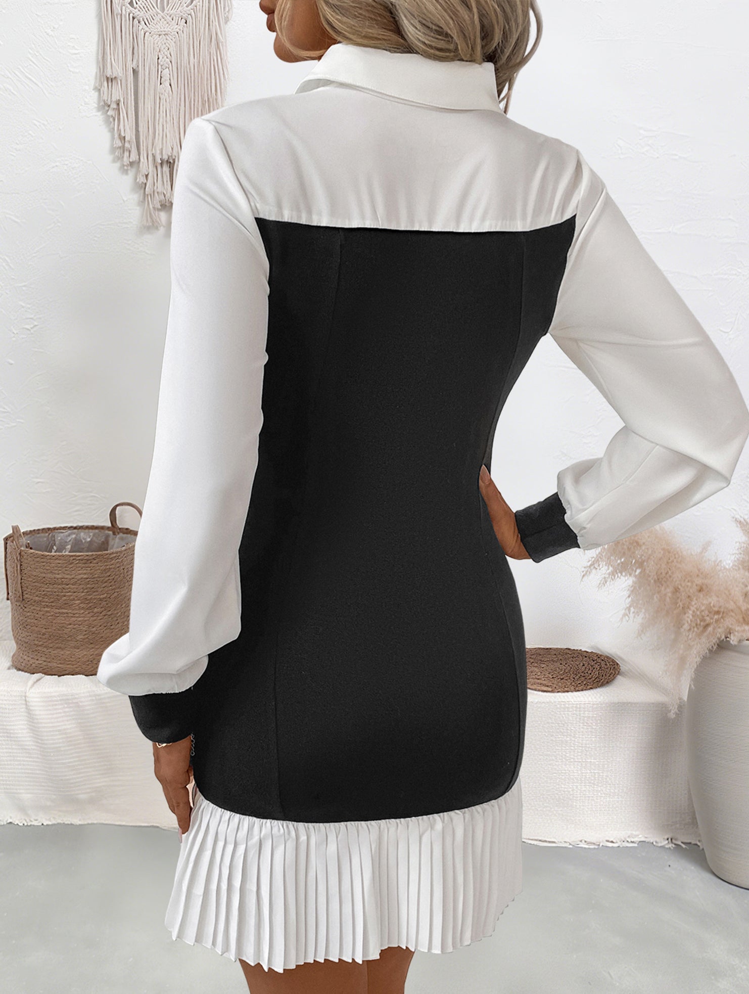 Color Block Office Bodycon Fake Two Dress_CWDSD11476