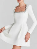 Stylish velvet square neck elegant dress for women_CWDSD11502