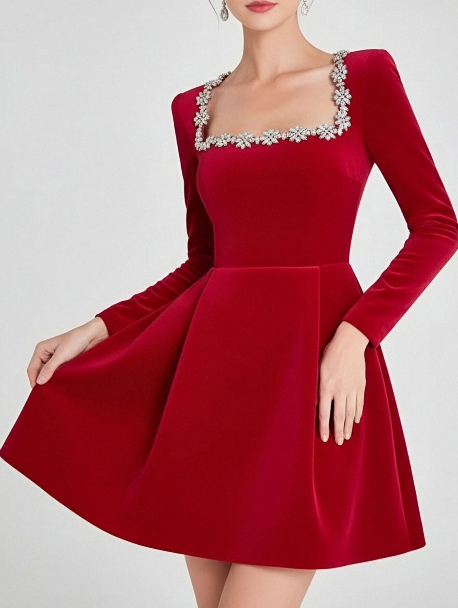 Stylish velvet square neck elegant dress for women_CWDSD11502